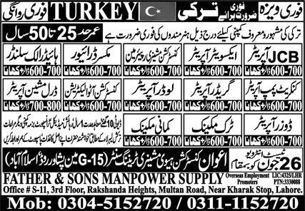 Operator, Mechanic, Driver Jobs in Turkey